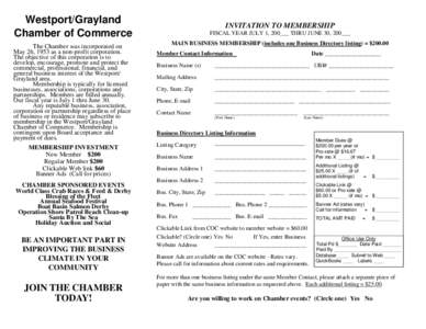 Westport/Grayland Chamber of Commerce The Chamber was incorporated on May 26, 1953 as a non-profit corporation. The objective of this corporation is to develop, encourage, promote and protect the