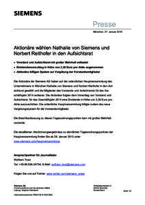 Presseinformation: Aktionäre wählen Nathalie von Siemens und Norbert Reithofer in den Aufsichtsrat