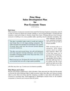 Print Shop Sales Development Plan for Poor Economic Times by Mal Greenberg