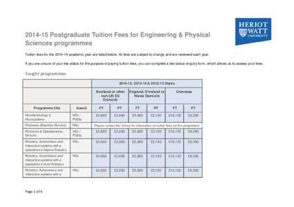 [removed]undergraduate tuition fees for School of the Built Environment programmes