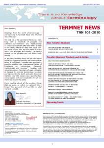 TERMNET NEWSLETTER of International Cooperation in Terminology  (ISSN[removed]–2010 TERMNET NEWS