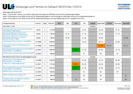 Schulungen und Termine im Zeitraum[removed]bis[removed]Schulungen auf einen Blick: Seite 1: Kurse zu den Themen Java, Web & XML sowie Schulungen zu IBM Notes Domino 9.0 für Anwendungsentwickler Seite 2: Schulungen zu Lo