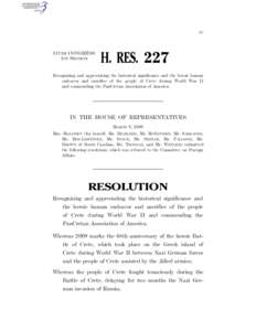 IV  111TH CONGRESS 1ST SESSION  H. RES. 227