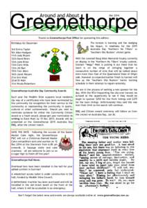 Around and About  Dec 2014 Thanks to Greenethorpe Post Office for sponsoring this edition Birthdays for December