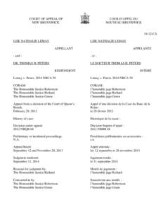 COUR D’APPEL DU NOUVEAU-BRUNSWICK COURT OF APPEAL OF NEW BRUNSWICK