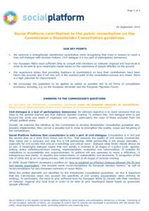 Page 1 of[removed]September 2014 Social Platform contribution to the public consultation on the Commission’s Stakeholder Consultation guidelines