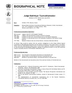 BIOGRAPHICAL NOTE  CHAMBERS JUDGE TUZMUKHAMEDOV  United Nations