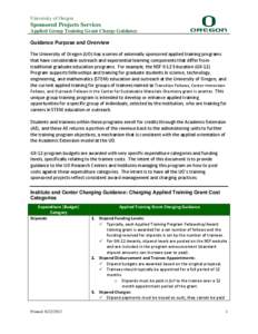 University of Oregon  Sponsored Projects Services Applied Group Training Grant Charge Guidance Guidance Purpose and Overview The University of Oregon (UO) has a series of externally sponsored applied training programs