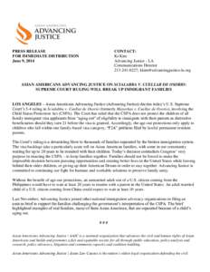 PRESS RELEASE FOR IMMEDIATE DISTRIBUTION June 9, 2014 CONTACT: Ki Kim