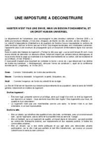 UNE IMPOSTURE A DECONSTRUIRE HABITER  N’EST  PAS  UNE  ENVIE,  MAIS  UN  BESOIN  FONDAMENTAL  ET   UN DROIT HUMAIN UNIVERSEL Le   département   de   l’urbanisme,   pour   accompagner   le plan direct