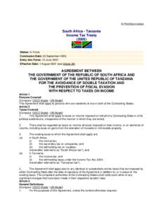 Print/Save version  South Africa - Tanzania Income Tax Treaty (2005)