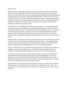 Remarks to BoR Regents and guests, I deeply appreciate the opportunity to provide an Iowa State University faculty perspective on our compensation for FY2014. From the document I provided, you can see that the university