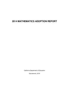 2014 Math Adoption Report - Instructional Materials (CA Dept of Education)