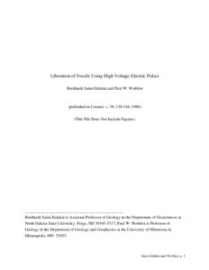 Liberation of Fossils Using High Voltage Electric Pulses Bernhardt Saini-Eidukat and Paul W. Weiblen (published in Curator, v. 39: [removed], [removed]This File Does Not Include Figures)