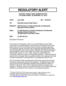 REGULATORY ALERT[removed]Revisions to Uniform Standards of Professional Appraisal Practice (USPAP)