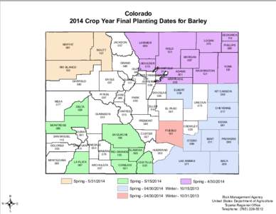 Colorado 2014 Crop Year Final Planting Dates for Barley MOFFAT 081