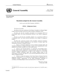 A/RES[removed]United Nations Distr.: General 13 February 2009
