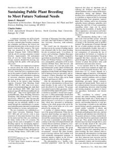 HORTSCIENCE 43(2):298–[removed]Sustaining Public Plant Breeding to Meet Future National Needs James F. Hancock1 Department of Horticulture, Michigan State University, 342 Plant and Soil