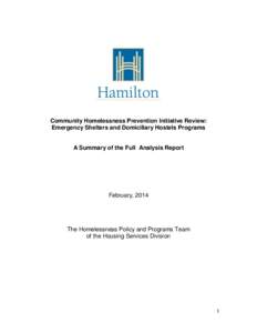 Community Homelessness Prevention Initiative Review: Emergency Shelters and Domiciliary Hostels Programs