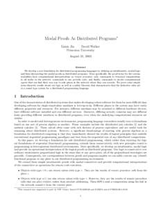 Modal Proofs As Distributed Programs∗ Limin Jia David Walker Princeton University August 31, 2003