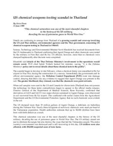 US chemical weapons testing scandal in Thailand By Steve Dean 25 June 1999 “This chemical saturation was one of the most shameful chapters in the history of the US military,