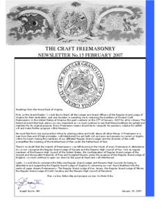 THE CRAFT FREEMASONRY NEWSLETTER No.15 FEBRUARY 2007