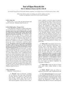 Text of Open Records Act Title 51, Oklahoma Statutes §§ 24A.1-24A.24 (As Amended Through Close of Forty-Seventh Oklahoma Legislature, Second Regular Session and First Extraordinary Session, [removed]Editor’s Note: Bold