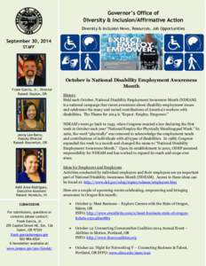 Governor’s Office of Diversity & Inclusion/Affirmative Action Diversity & Inclusion News, Resources, Job Opportunities September 30, 2014 STAFF