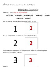 North Carolina Aquarium at Pine Knoll Shores  Kindergarten – Answer Key What day is today? Circle the day of the week:  Monday