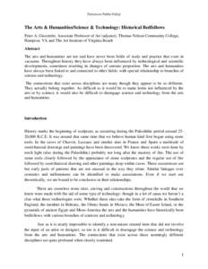 Forum on Public Policy  The Arts & Humanities/Science & Technology: Historical Bedfellows Peter A. Giscombe, Associate Professor of Art (adjunct), Thomas Nelson Community College, Hampton, VA and The Art Institute of Vir