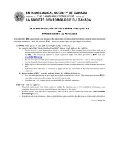 ENTOMOLOGICAL SOCIETY OF CANADA Publisher of THE CANADIAN ENTOMOLOGIST  publié par