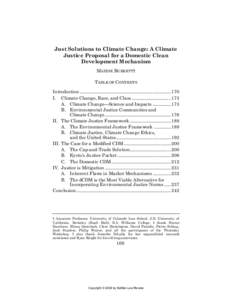 Just Solutions to Climate Change: A Climate Justice Proposal for a Domestic Clean Development Mechanism MAXINE BURKETT† TABLE OF CONTENTS Introduction ...................................................................