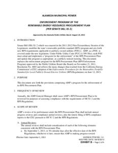  ALAMEDA MUNICIPAL POWER    ENFORCEMENT PROGRAM OF THE  RENEWABLE ENERGY RESOURCES PROCUREMENT PLAN   (PER SENATE BILL X1 2)   