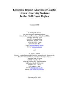 Economic Impact Analysis of Coastal Ocean Observing Systems
