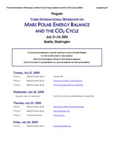 Third International Workshop on Mars Polar Energy Balance and the CO2 Cycle[removed]Program THIRD INTERNATIONAL WORKSHOP ON  MARS POLAR ENERGY BALANCE