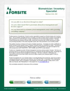 Biometrician / Inventory Specialist FORSITE  Salmon Arm, BC