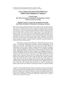 International Journal of Comparative Psychology, 2010, 23, Copyright 2010 by the International Society for Comparative Psychology A New Change-of-Contents False Belief Test: Children and Chimpanzees Compared Car