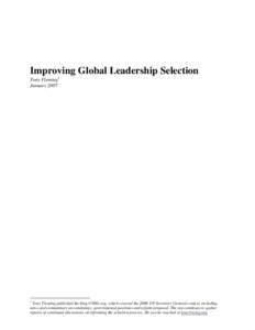 Improving Global Leadership Selection Tony Fleming1 January[removed]