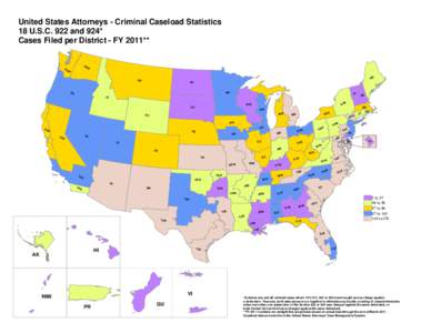 United States Attorneys - Criminal Caseload Statistics 18 U.S.C. 922 and 924* Cases Filed per District - FY 2011** WA