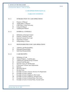 E. OFFICE OF THE TREASURER E-2-0 Cash Operations Manual – Table of Contents CASH OPERATIONS MANUAL TABLE OF CONTENTS