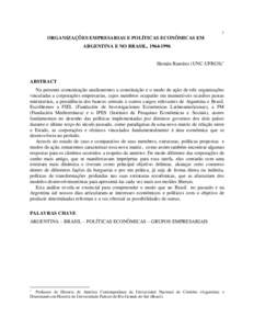 1  ORGANIZAÇÕES EMPRESARIAS E POLÍTICAS ECONÔMICAS EM ARGENTINA E NO BRASIL, Hernán Ramírez (UNC-UFRGS)∗