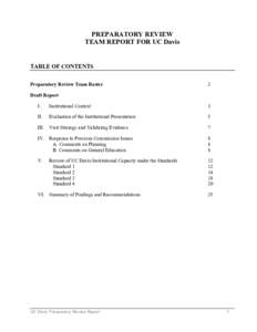 PREPARATORY REVIEW TEAM REPORT FOR UC Davis TABLE OF CONTENTS Preparatory Review Team Roster