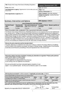 Title: Recast of the Energy Performance of Buildings Regulations  Impact Assessment (IA) IA No: DCLG 1051