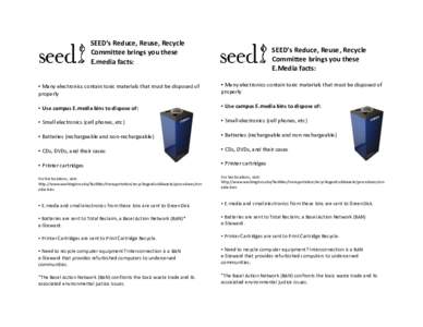 SEED’s Reduce, Reuse, Recycle Committee brings you these E.media facts: SEED’s Reduce, Reuse, Recycle Committee brings you these