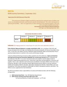NEPAL SUN Country Summary | September 2012 Nepal joined the SUN Movement May 2011 