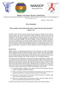 NANGOF Namibia NGO Forum B a s i c I n c o me G r a n t C o a l i t i o n Secretariat: c/o Des k for Social Developm ent (ELCRN) - * 5069 Windhoek - ( + - 7 + - E-m ail: cd.haarm ann@gm x.ne