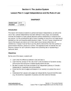 Page |1  Section 4: The Justice System Lesson Plan 4: Legal Independence and the Rule of Law  SNAPSHOT