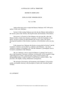 AUSTRALIAN CAPITAL TERRITORY  DISTRICTS ORDINANCE EXPLANATORY MEMORANDUM