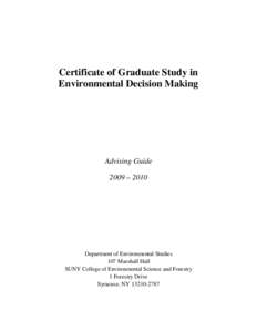Certificate of Graduate Study in Environmental Decision Making Advising Guide 2009 – 2010