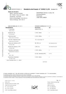 Relatório de Ensaio nº [removed]N Dados da Amostra Matriz: Consumo humano Ref. Cliente: Póvoa de Varzim - Gelo Amostrado: LPQ Norte Data da Amostragem: [removed]